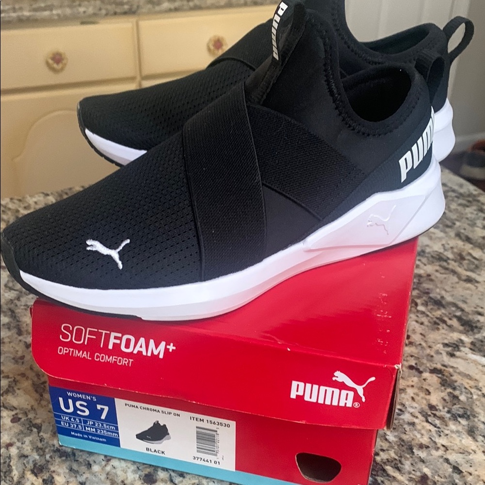 Puma Black and White Slip-On Shoes Women size US 7